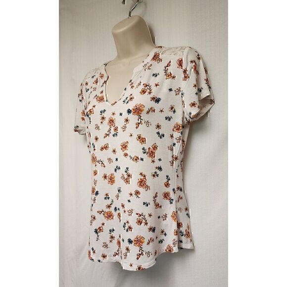 NO BOUNDARIES Junior Floral with Lace Detail Shirt Multicolor Cream Size M - Picture 6 of 10